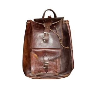 Vintage Brown leather Distressed Backpack flap top buckle closures Rustic